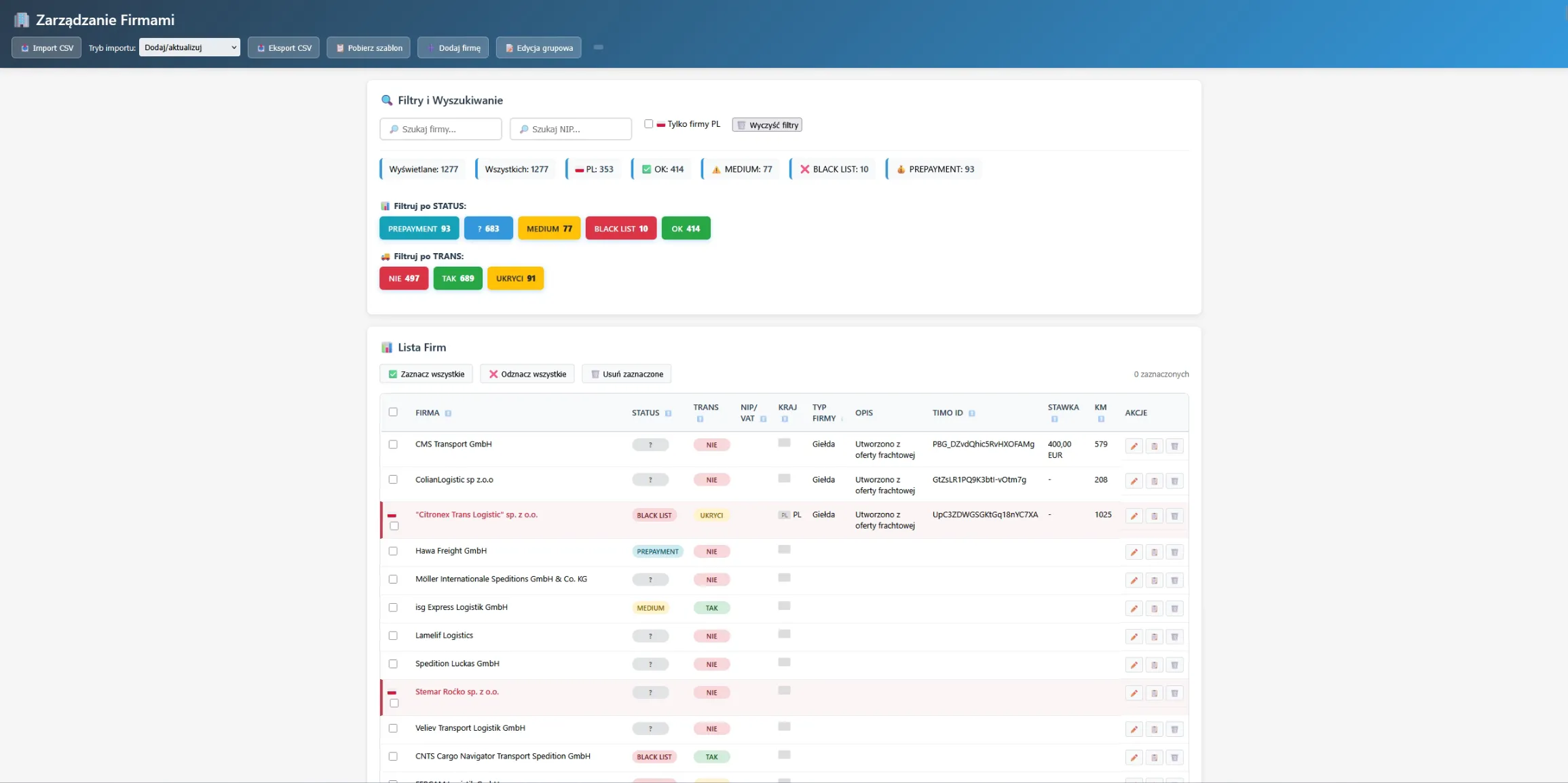 CRM Management Interface