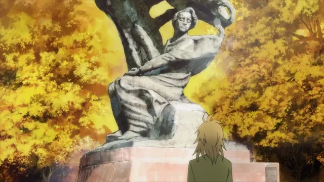 Pomnik Fryderyka Chopina na Łazienkach Warszawskich w Anime Piano no Mori.